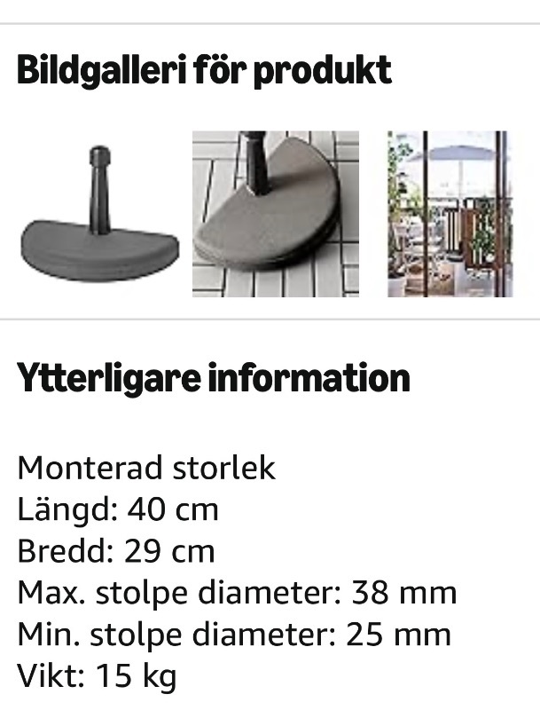Parasollfot 15 kg