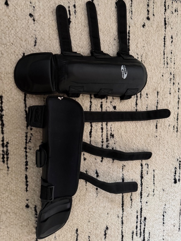 Martial arts gloves and shinguards